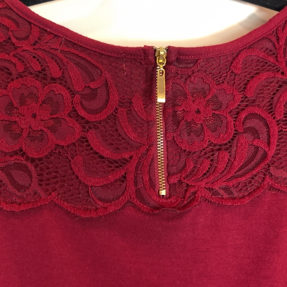 Roz & Ali Dressbarn Lace Blouse 3/4 Sleeve Dark Cherry Red Size 2X - Picture 5 of 10